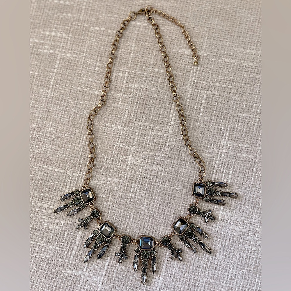 Goldtone & Crystal Art Deco Statement Bib Necklace - Picture 8 of 15
